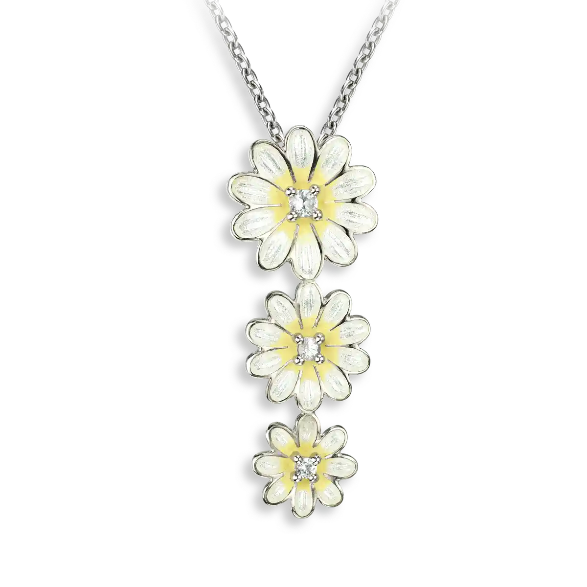 White Daisy Cluster Necklace. Sterling Silver-White Sapphire
