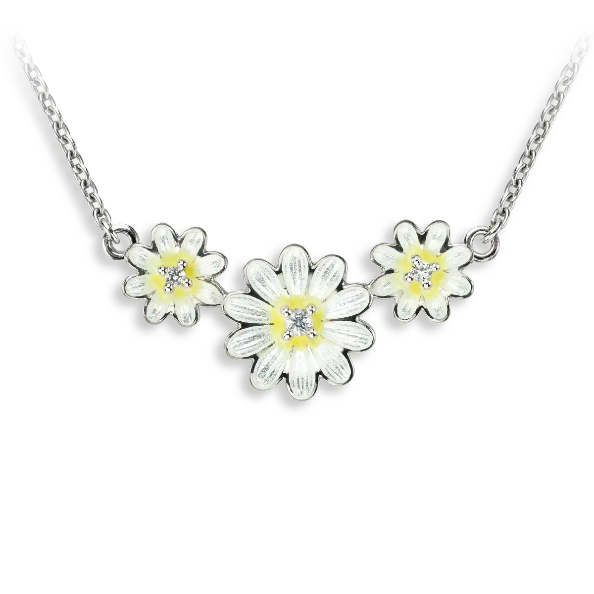 White Daisy Cluster Necklace. Sterling Silver-White Sapphire