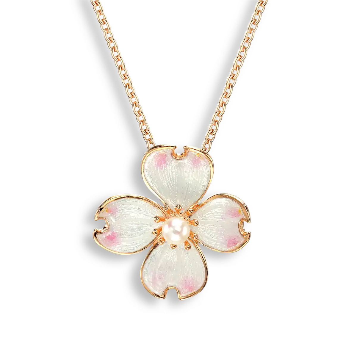 White Dogwood Necklace.Rose Gold Plated Sterling Silver-Akoya Pearl