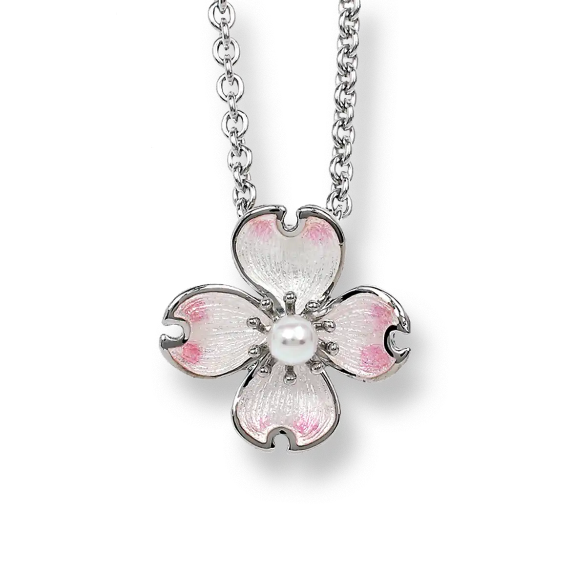 White Dogwood Necklace. Sterling Silver-Akoya Pearl