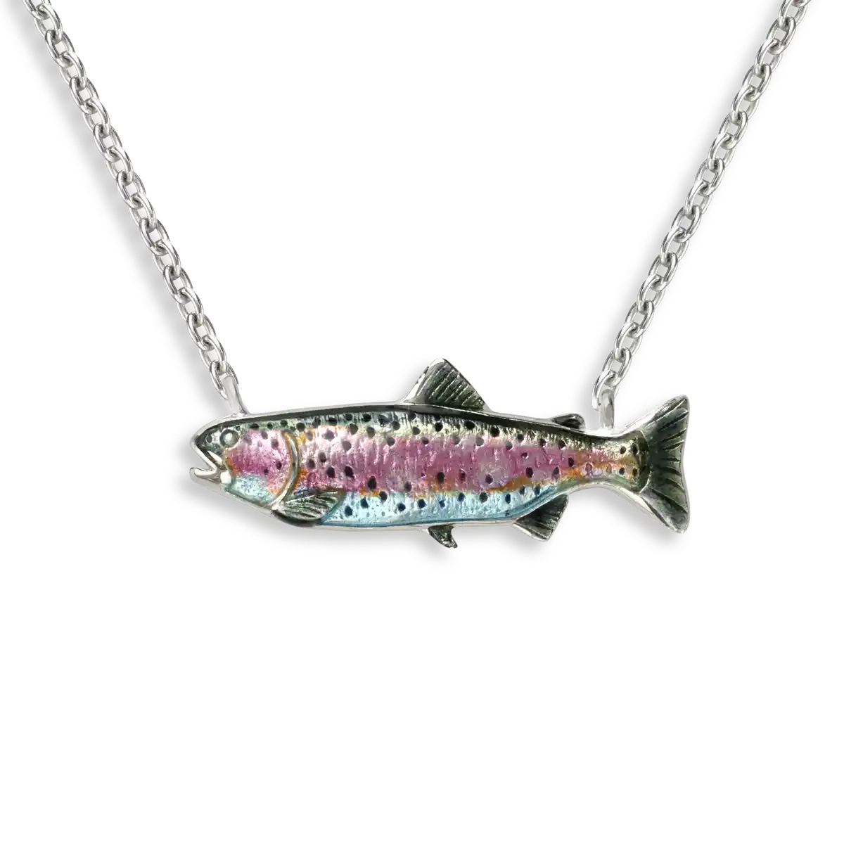 Blue Rainbow Trout Necklace.  Sterling Silver  