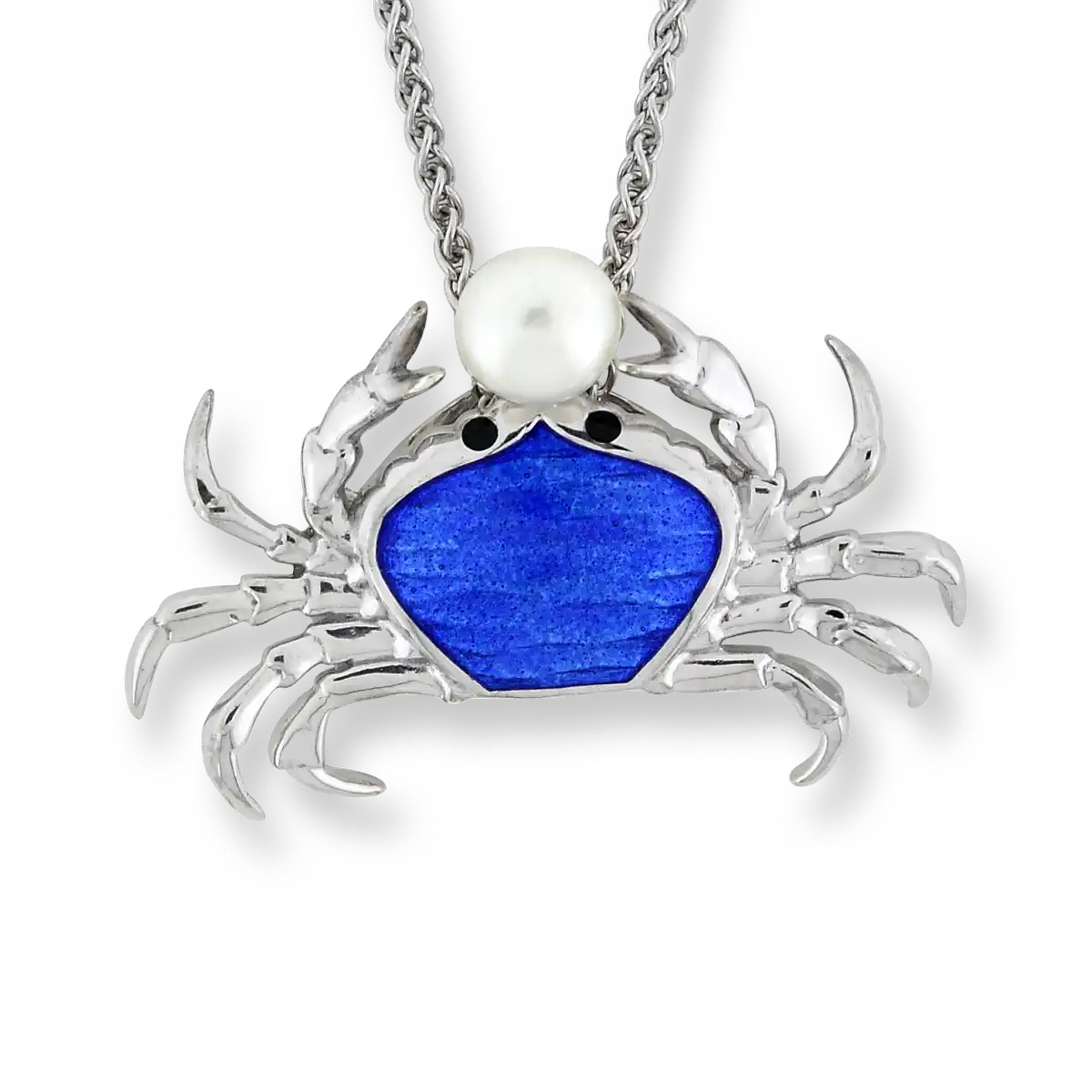 Blue Crab Necklace. Sterling Silver-Freshwater Pearl