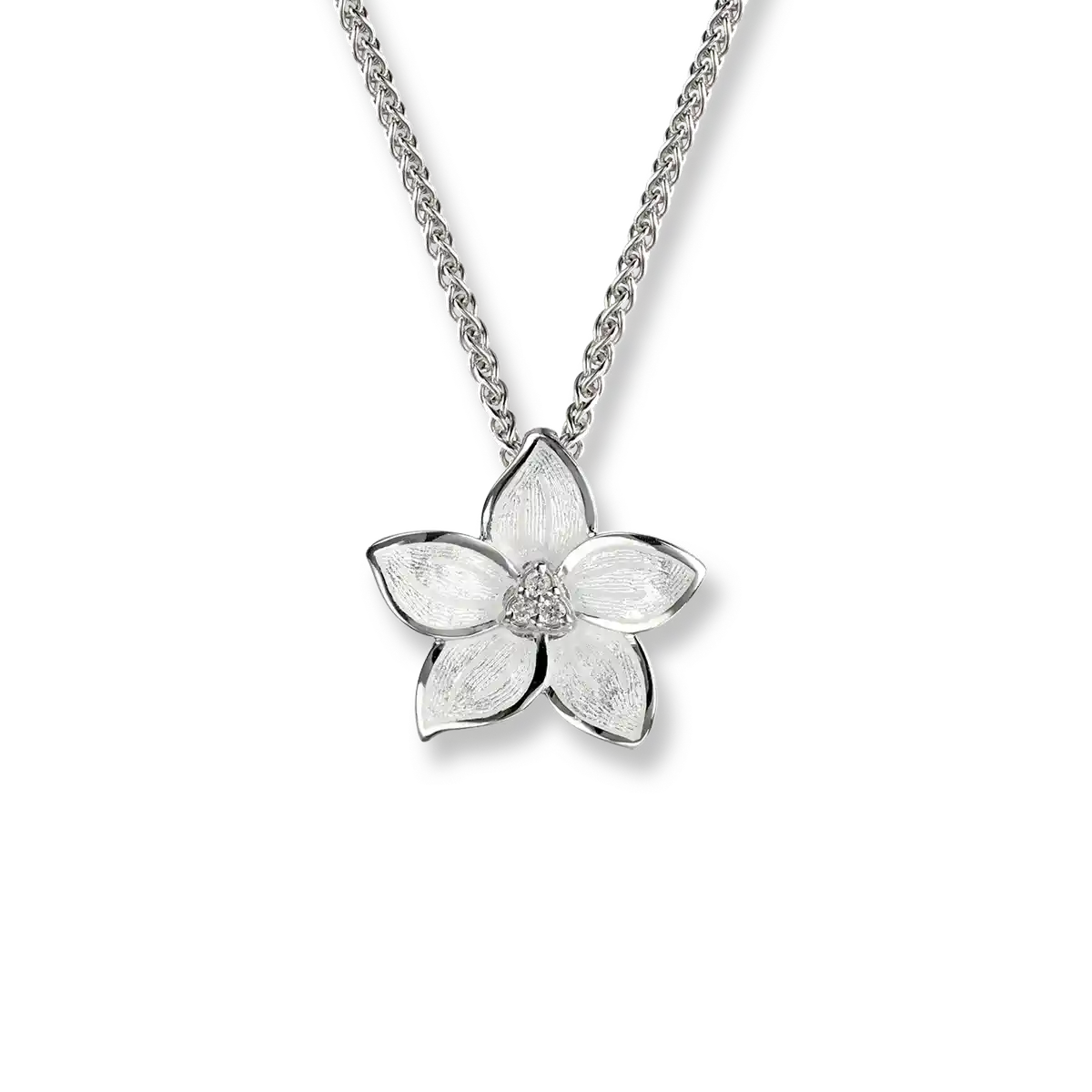 White Stephanotis Necklace-White Sapphire. Sterling Silver