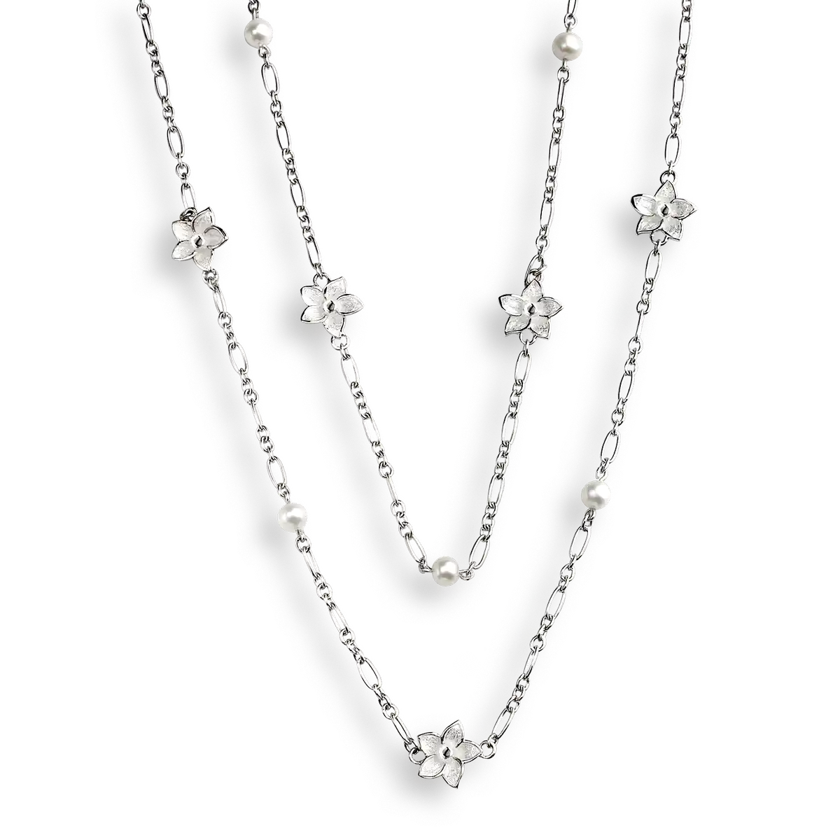 White Stephanotis Necklace. Sterling Silver-Freshwater Pearl