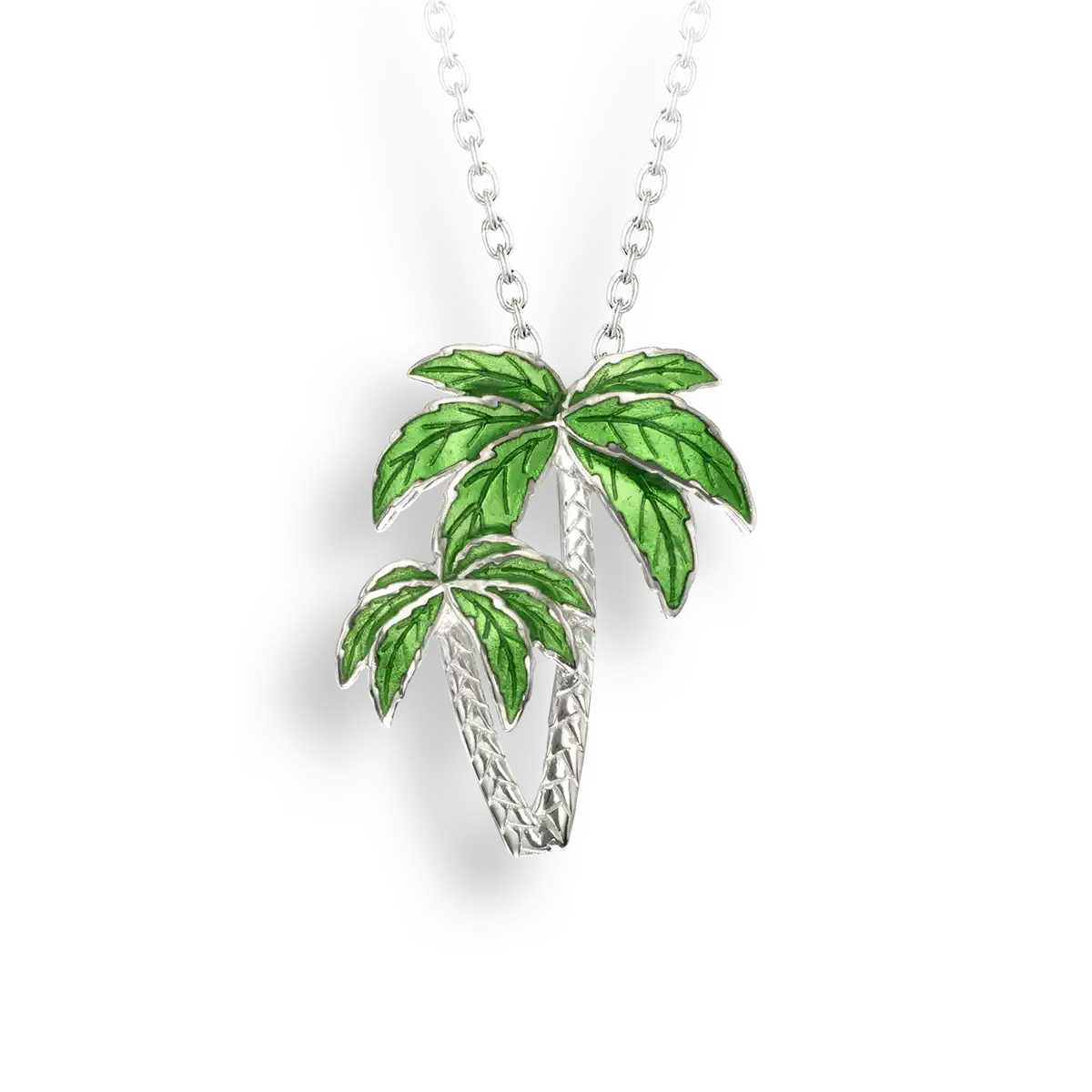 Green Palm Tree Necklace. Sterling Silver