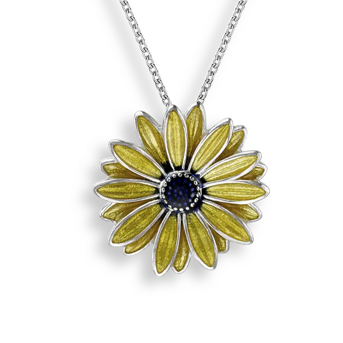 Yellow Sunflower Necklace. Sterling Silver