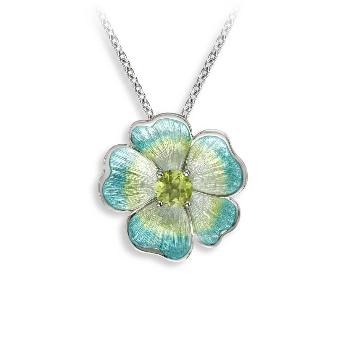 Turquoise Flower Necklace-Peridot. Sterling Silver