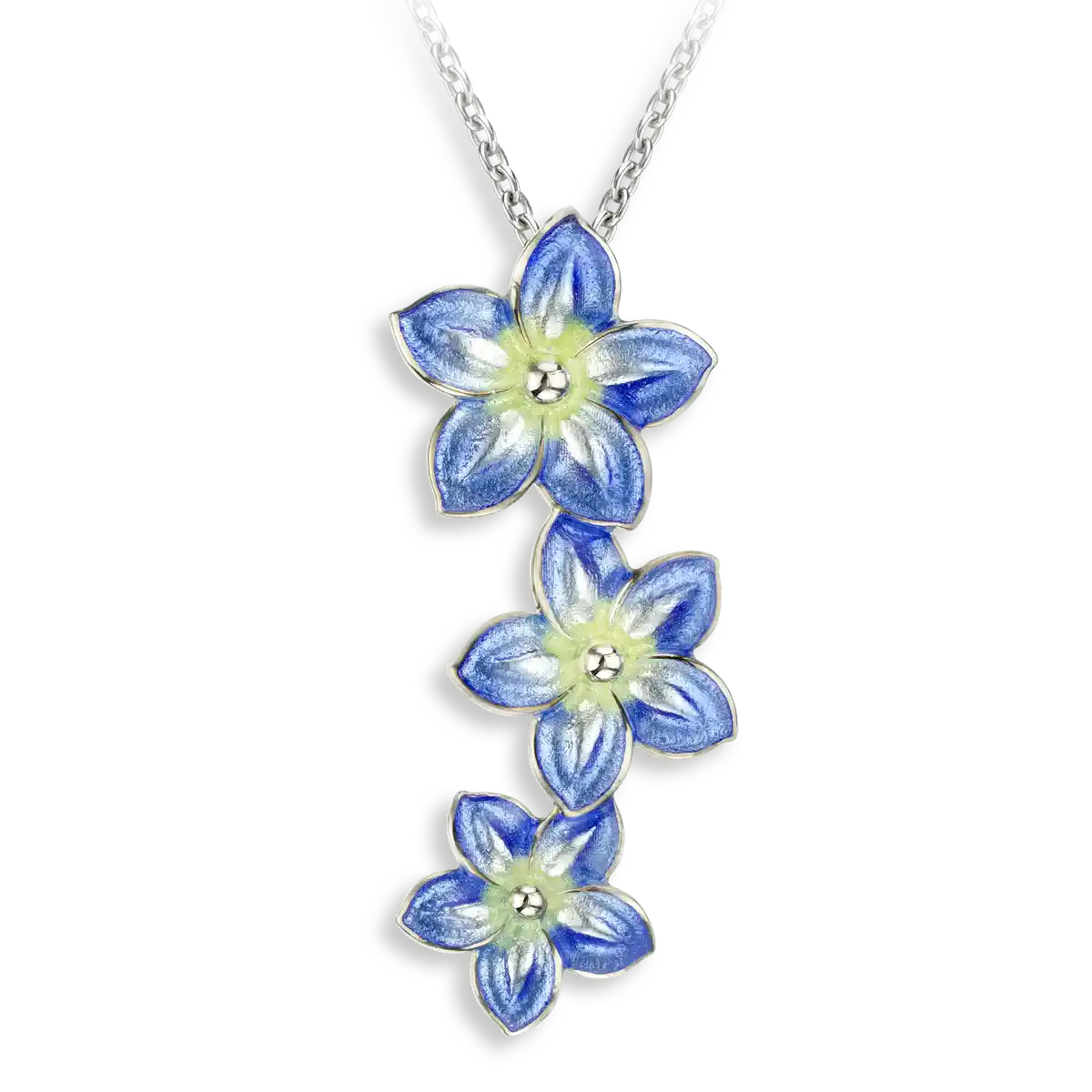 Blue Forget-me-Not Necklace. Sterling Silver-White Sapphire