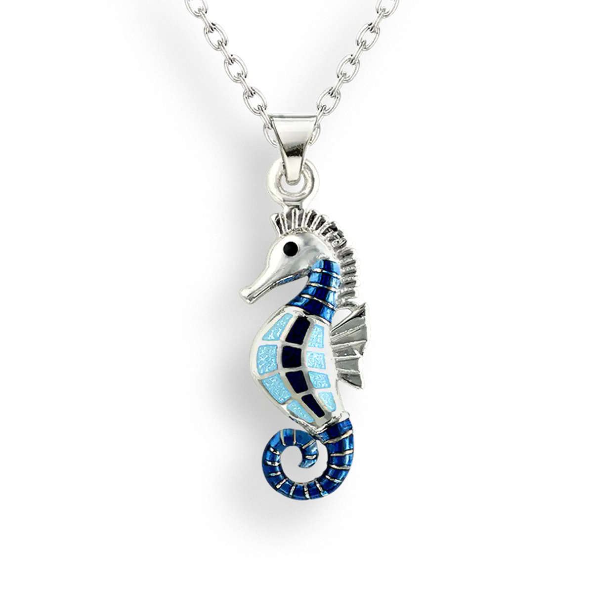 Blue Seahorse Necklace. Sterling Silver