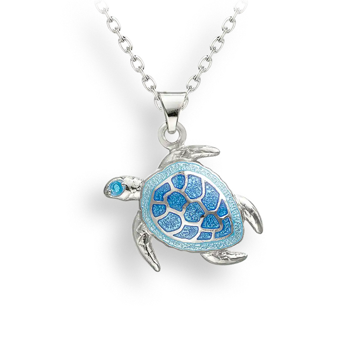Blue Turtle Necklace. Sterling Silver