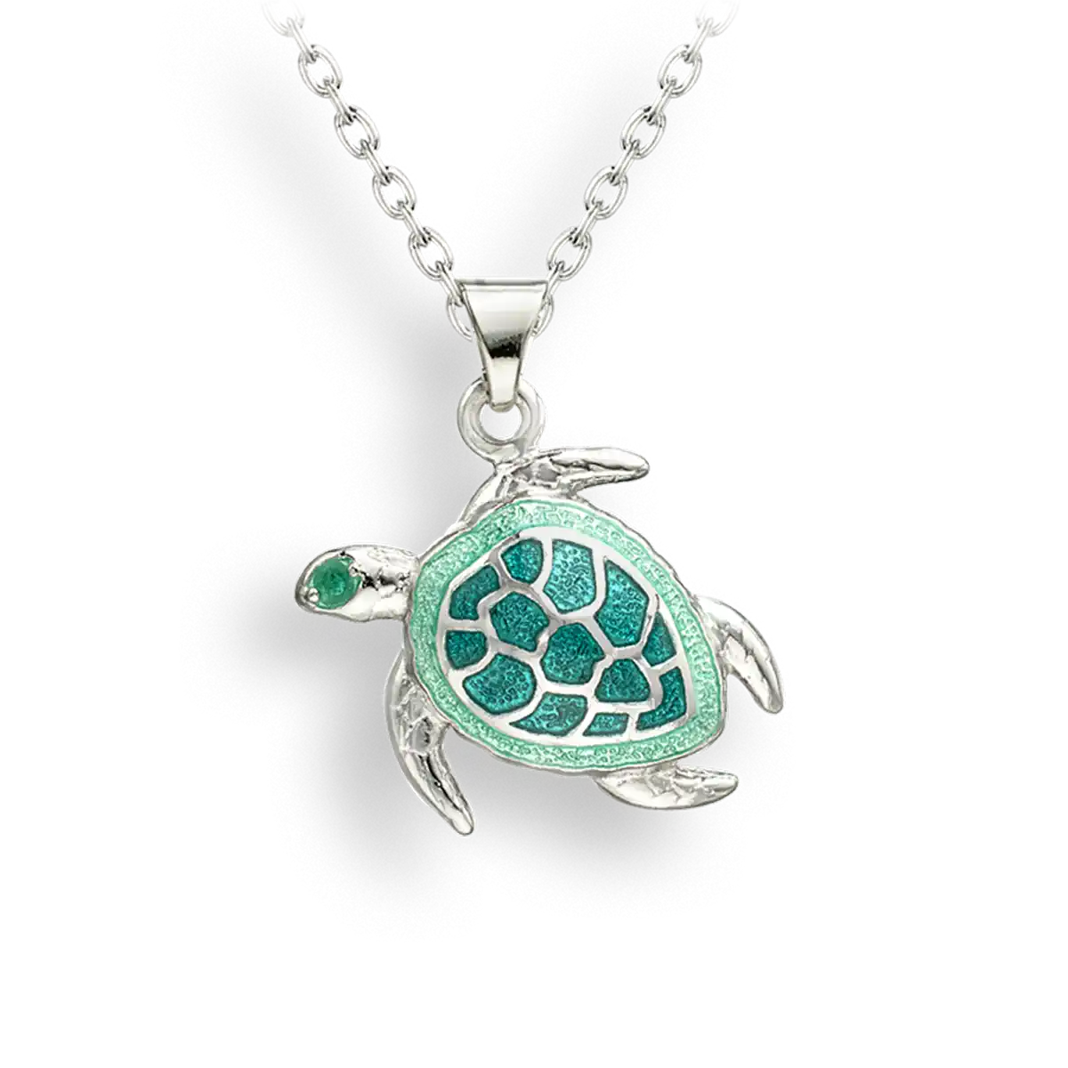Green Turtle Necklace. Sterling Silver