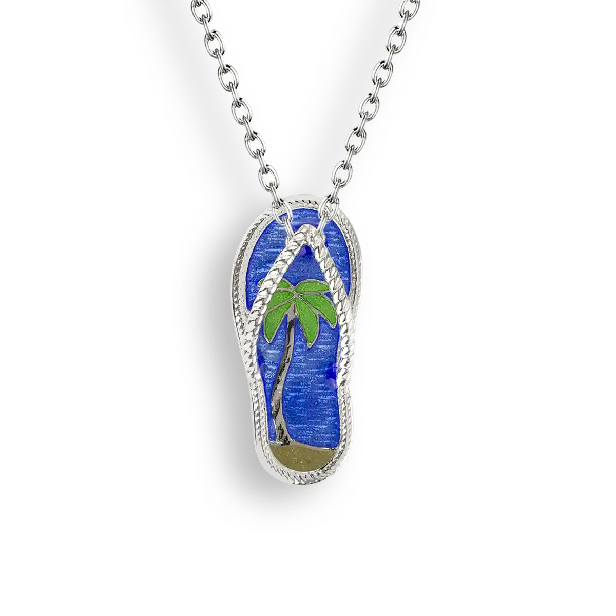 Blue Flip-Flop Necklace. Sterling Silver