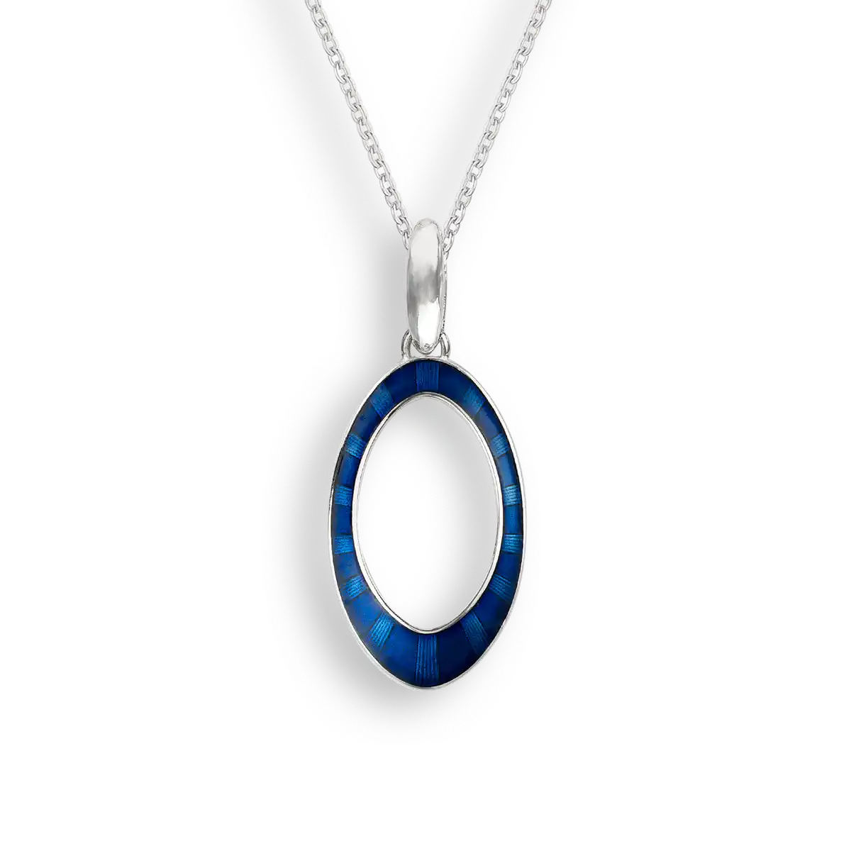 Blue Oval Necklace. Sterling Silver