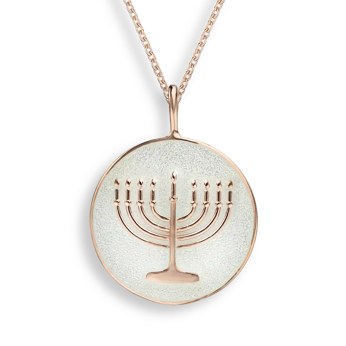 White Menorah - Judaic Necklace.Rose Gold Plated Sterling Silver