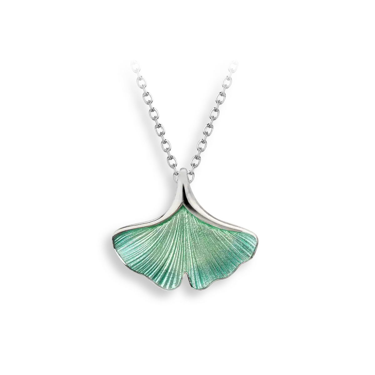Turquoise Ginkgo 1-Leaf Necklace. Sterling Silver