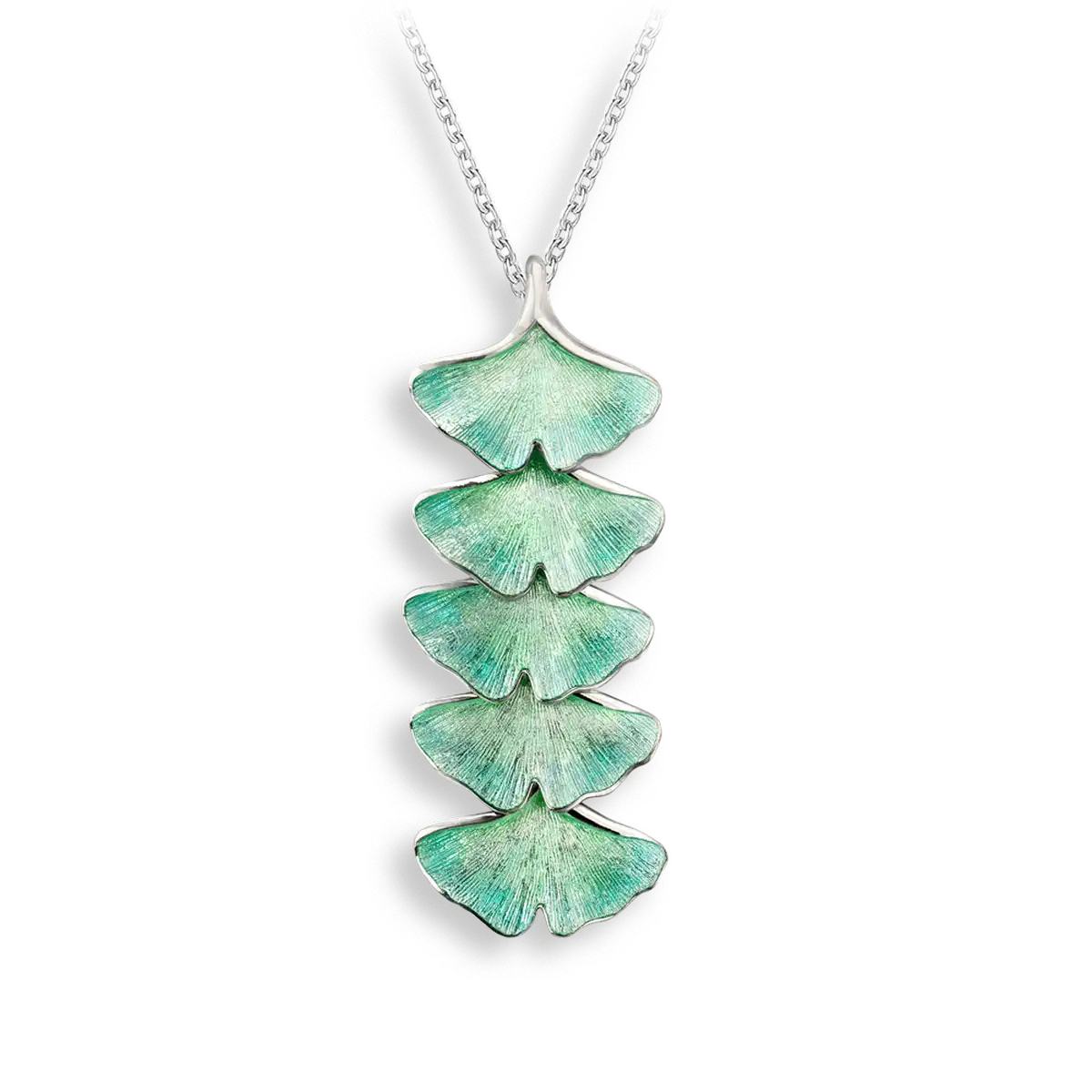 Turquoise 5-Leaf Ginkgo Necklace. Sterling Silver