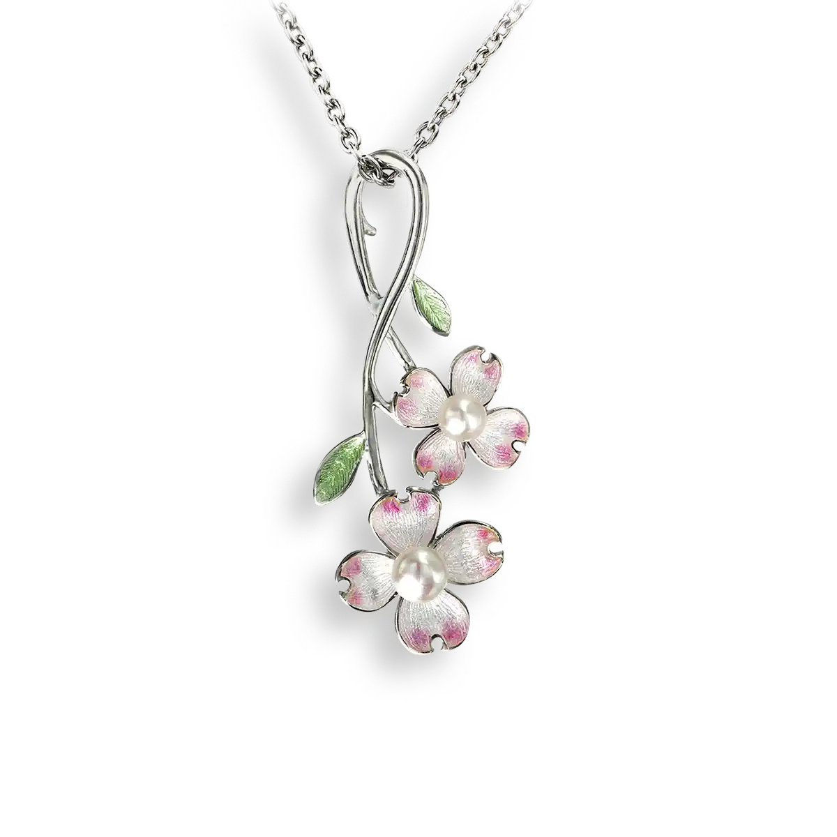 White Dogwood Necklace. Sterling Silver-Akoya Pearl