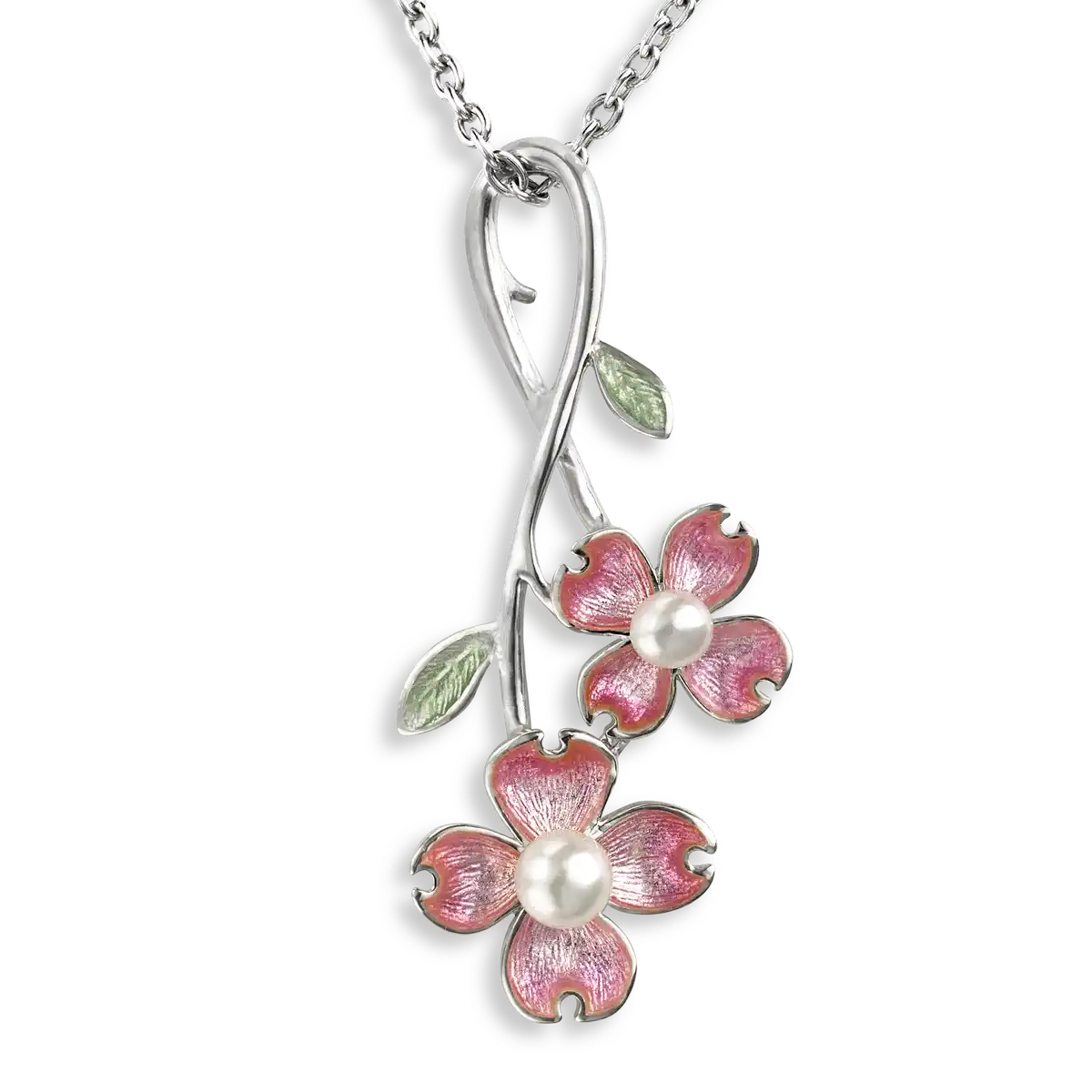 Pink Dogwood Necklace. Sterling Silver-Akoya Pearls