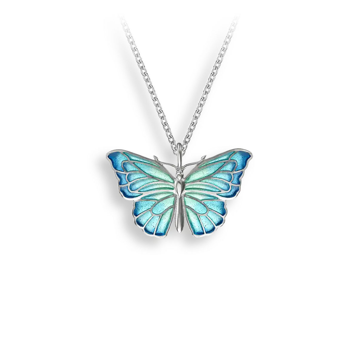 Blue Plique-a-Jour Butterfly Necklace. Sterling Silver 