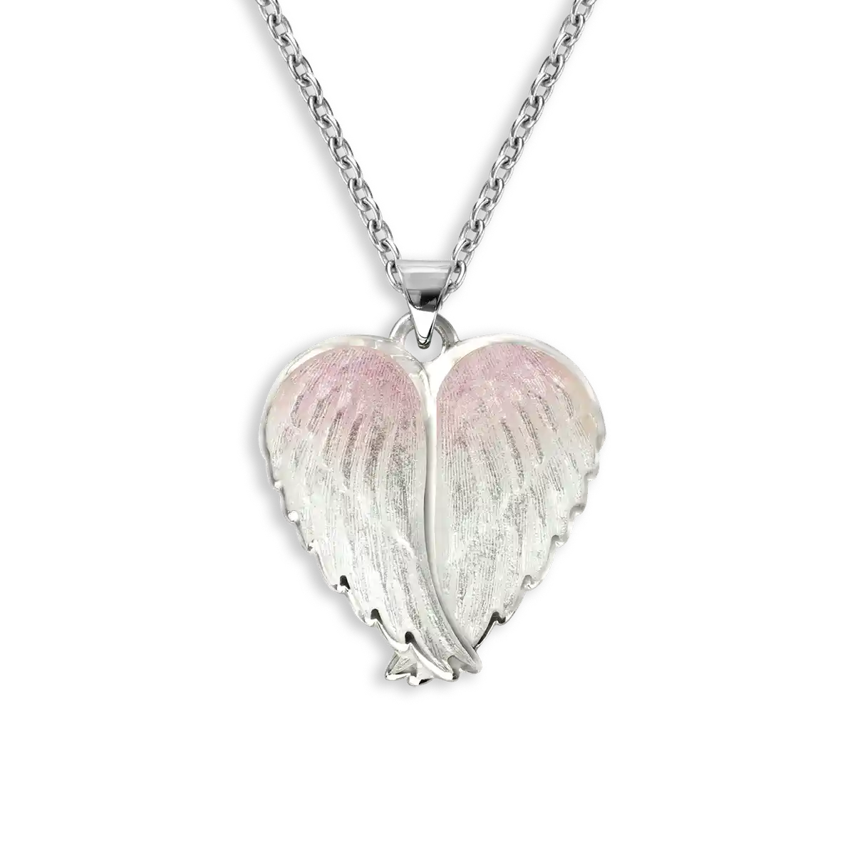 White and Pink Angel Wings Necklace. Sterling Silver