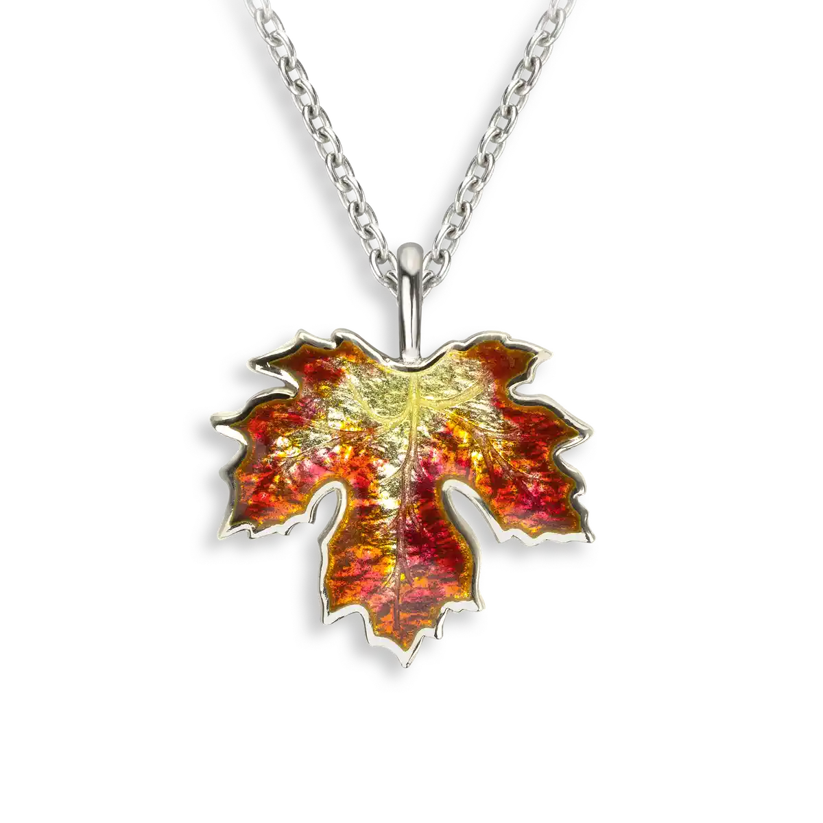 Orange Maple Leaf Necklace. Sterling Silver