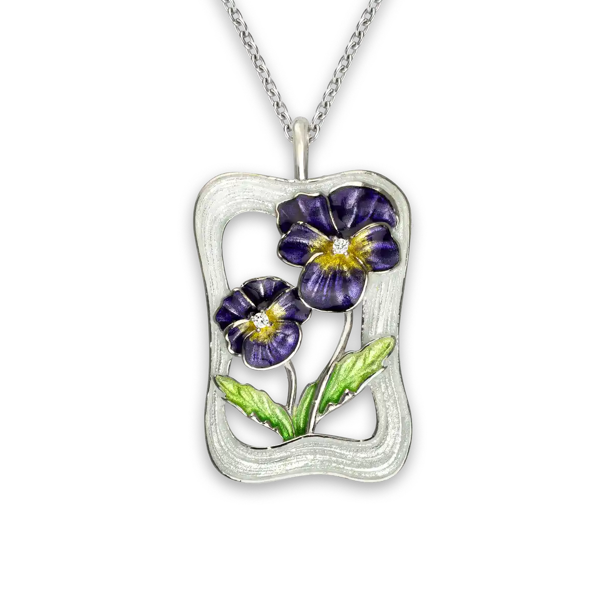Purple Pansy Necklace Sterling Silver-White Sapphires