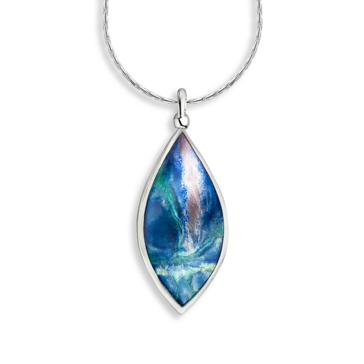 Blue Color Aurora Marquise Twist Necklace Sterling Silver