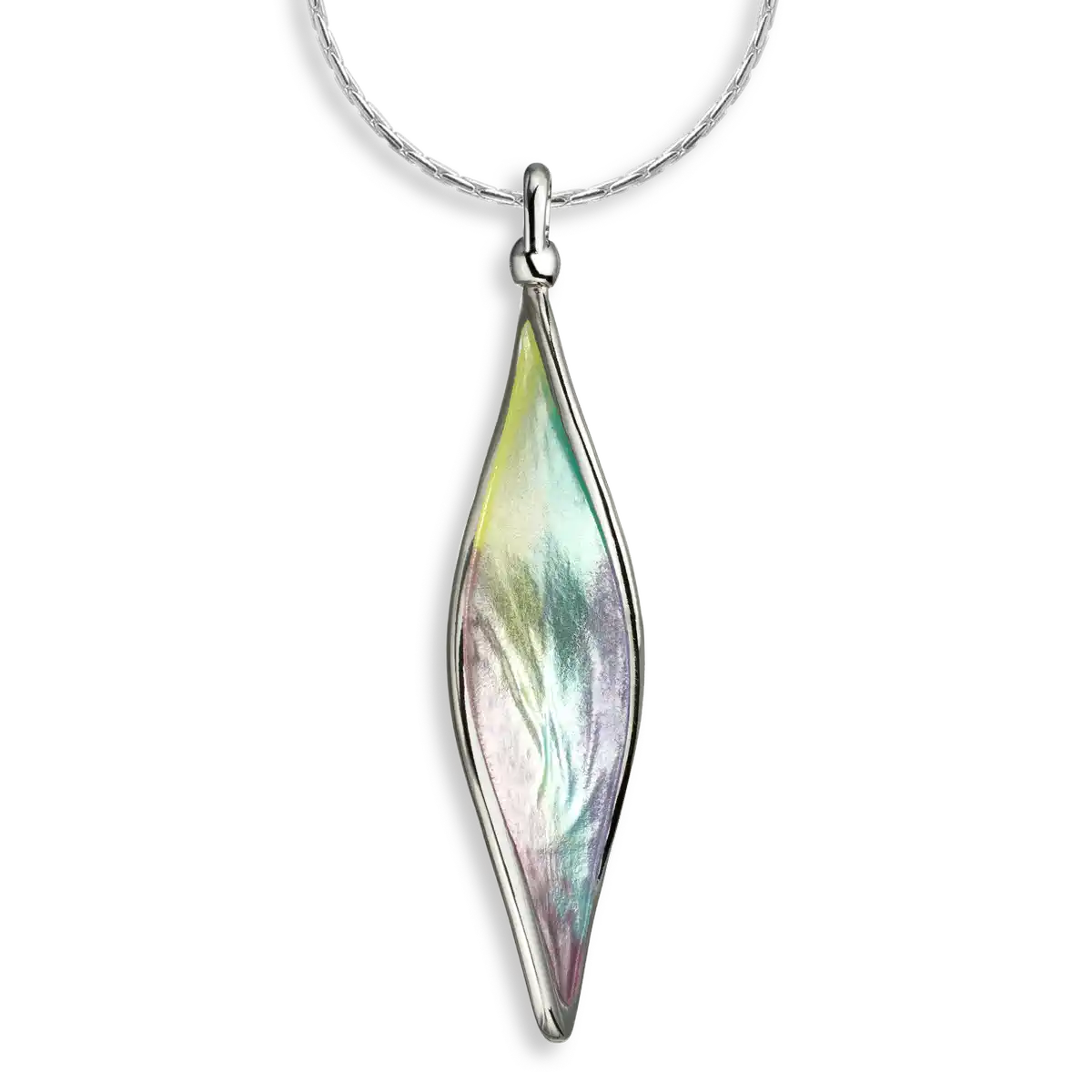 Green Color Aurora Elongated Marquise Twist Necklace Sterling Silver