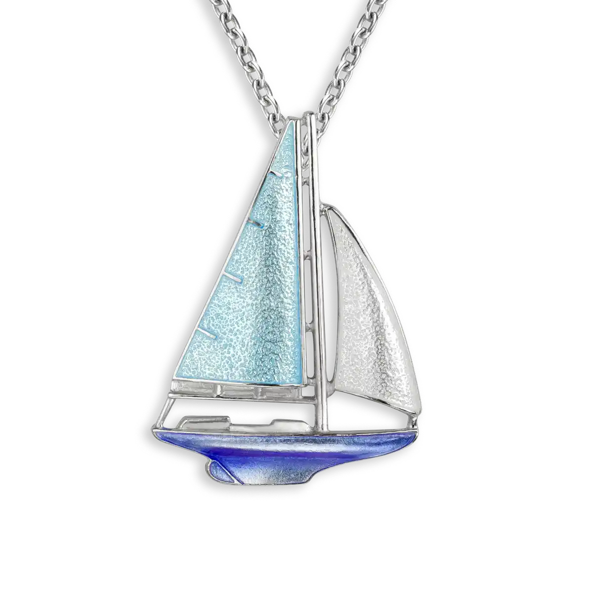 Blue Sailboat Necklace. Sterling Silver 