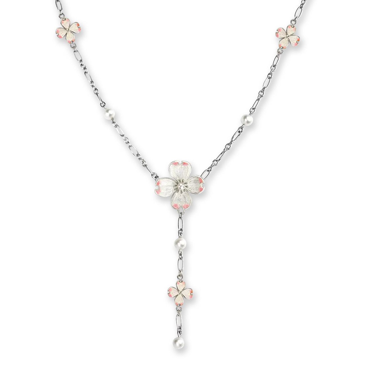 White Dogwood Necklace.  Sterling Silver -Akoya and Freshwater Pearls