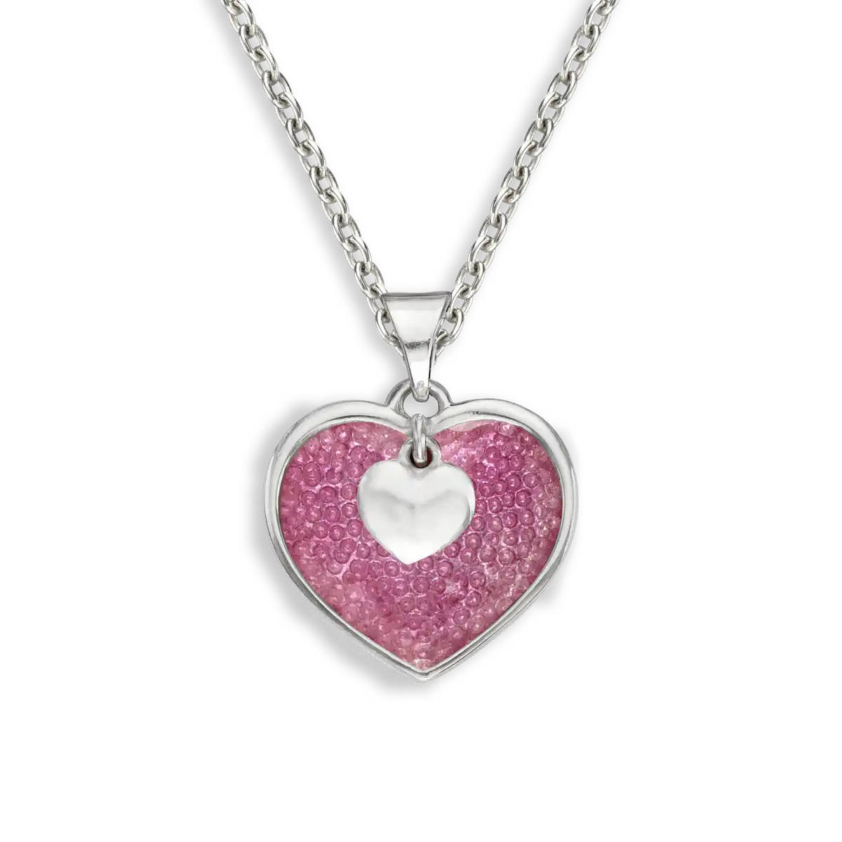Pink Dangle Heart  Necklace.Sterling Silver 
