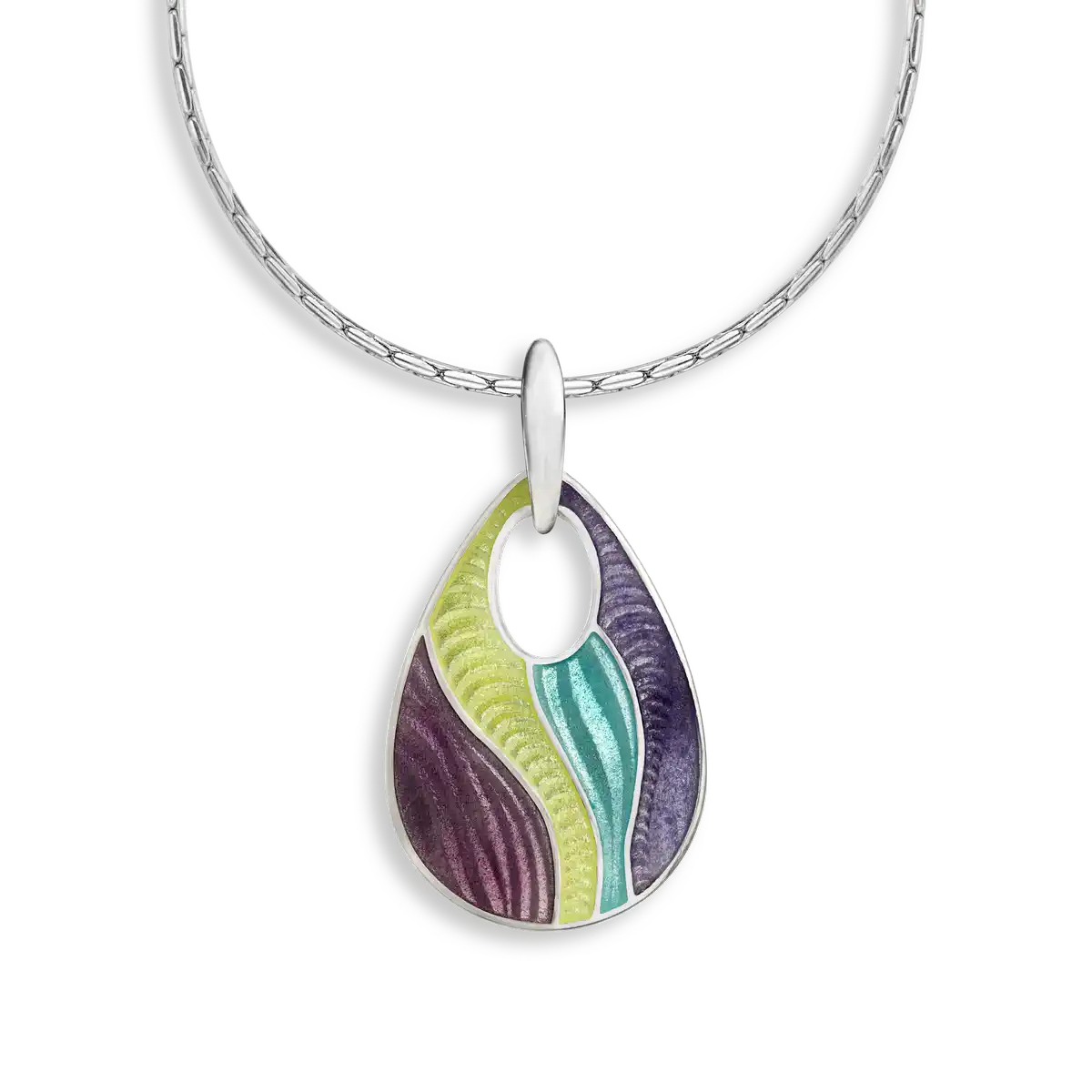 Multi Purple Rio Teardrop Necklace. Sterling Silver