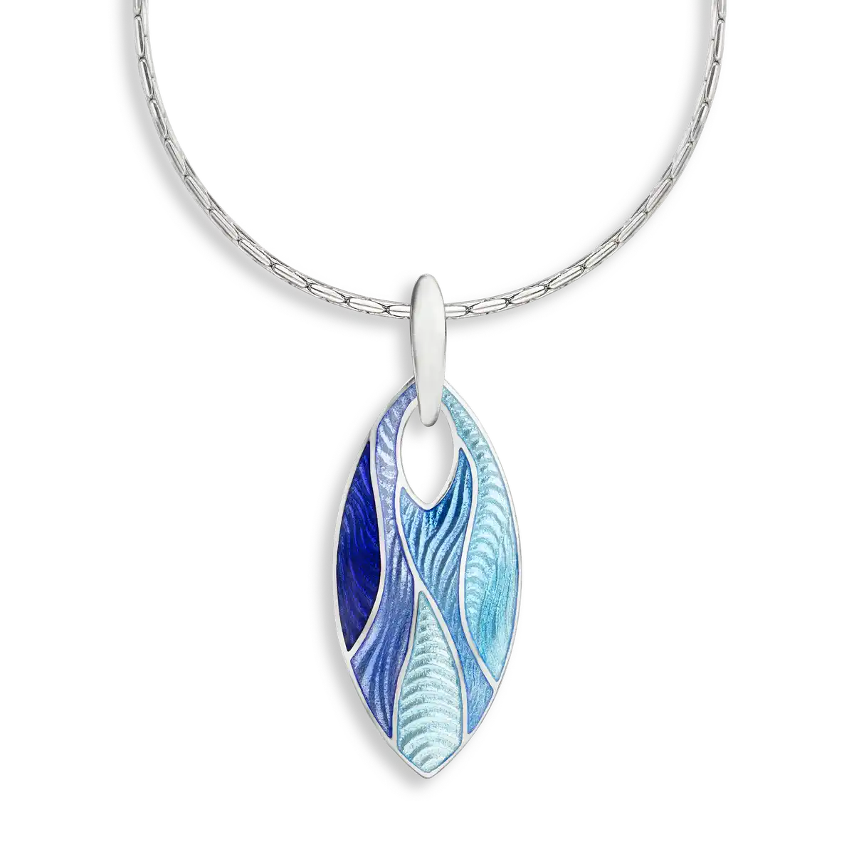 Multi Blue Rio Marquise Necklace. Sterling Silver