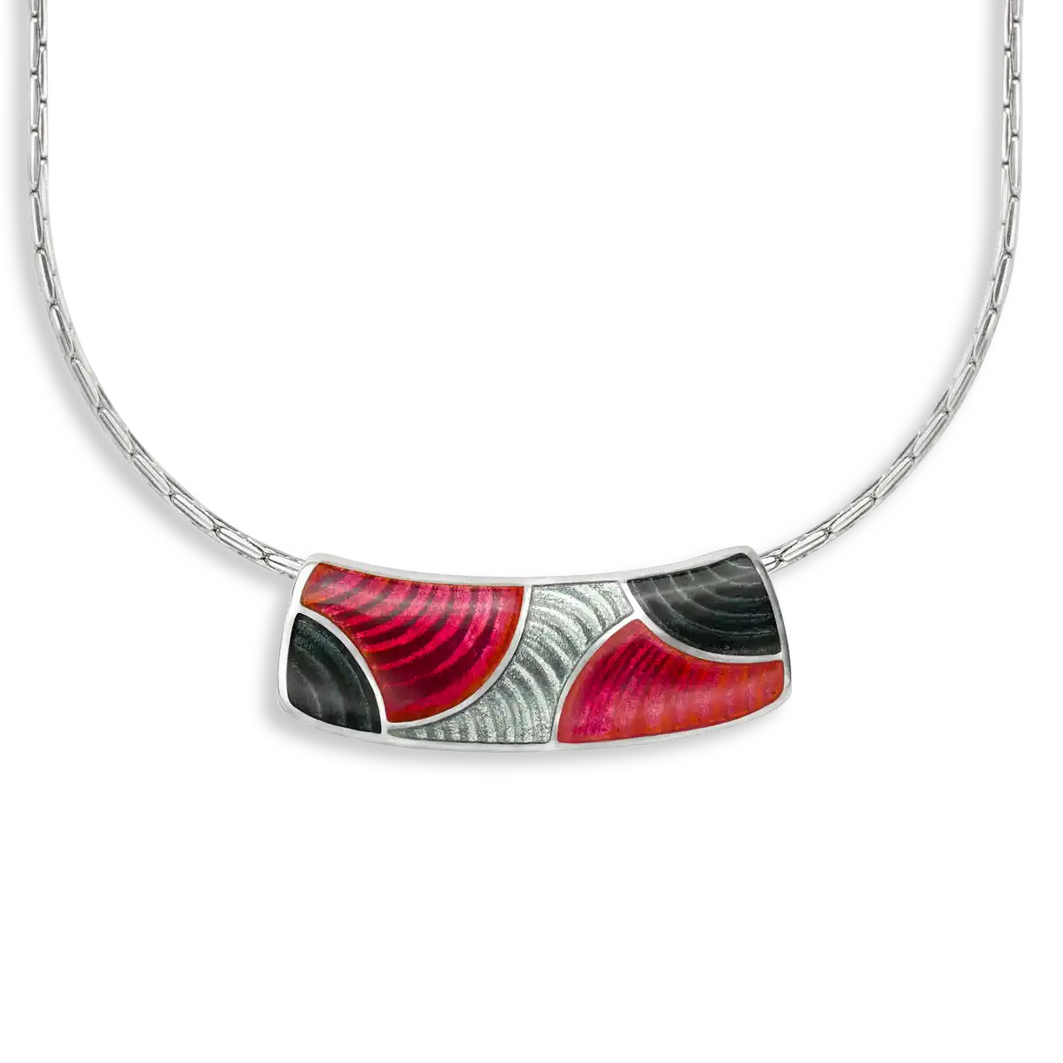 Multi Red Rio Tube Necklace. Sterling Silver