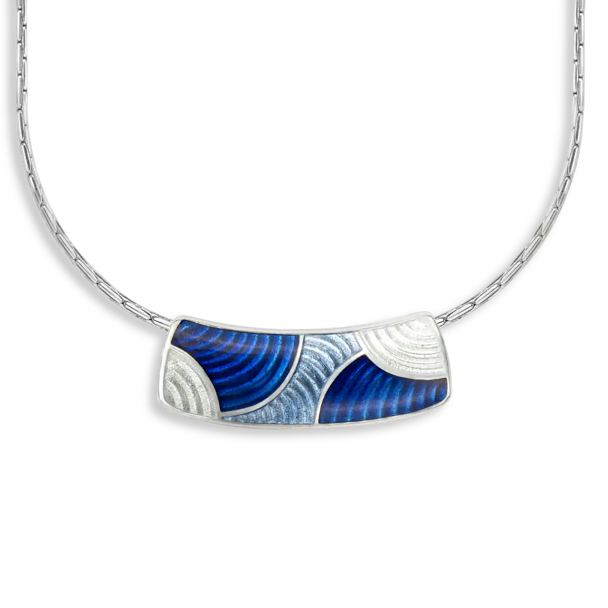 Multi Blue Rio Tube Necklace. Sterling Silver