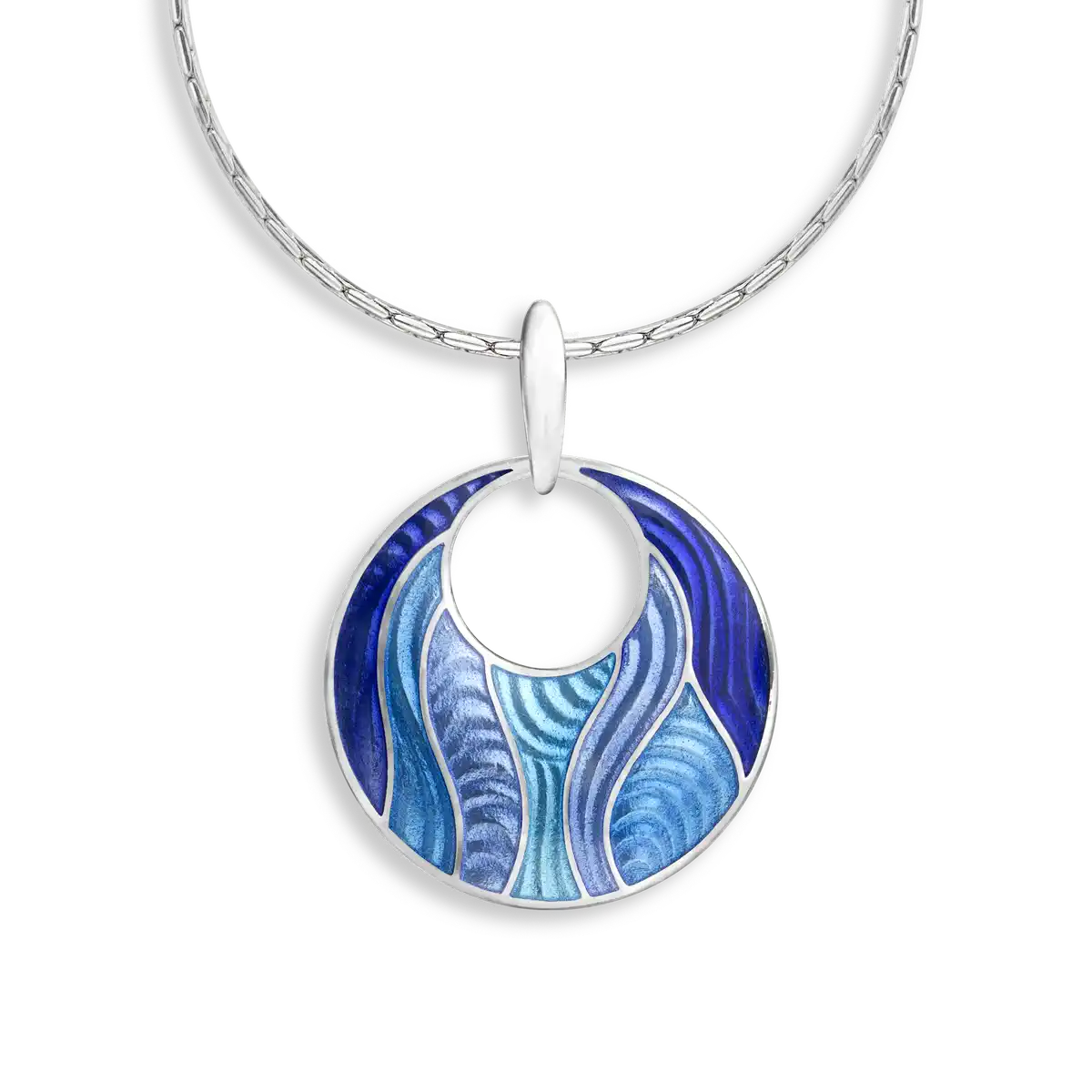 Multi Blue Rio Circle Necklace. Sterling Silver