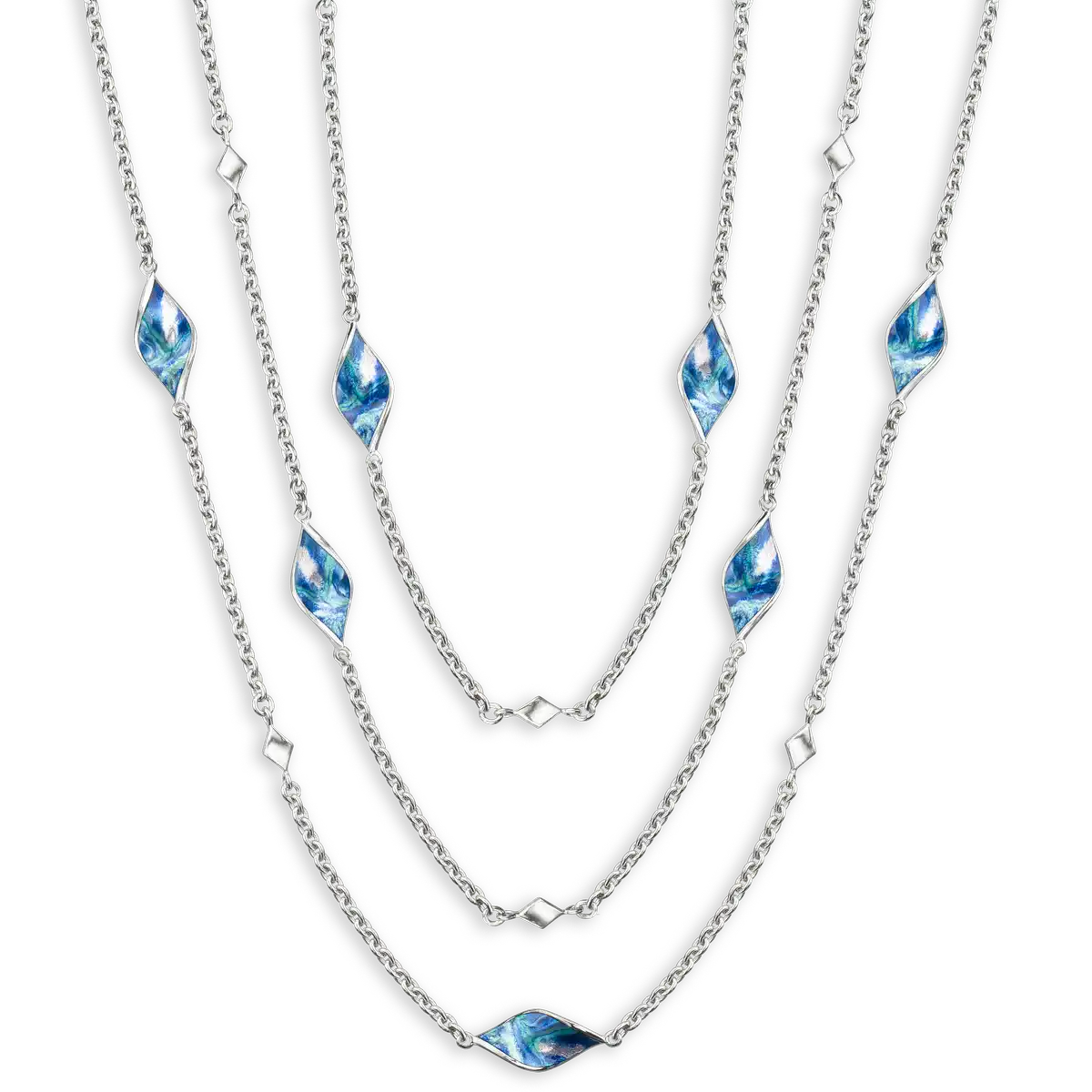 Blue Color 7-piece Aurora Marquise Twist Station Necklace. Sterling Silver