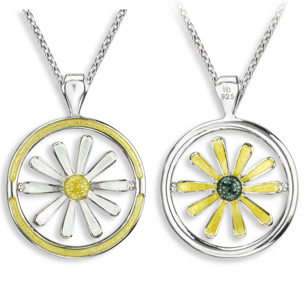 Yellow Sunflower Spinner Necklace. Sterling Silver