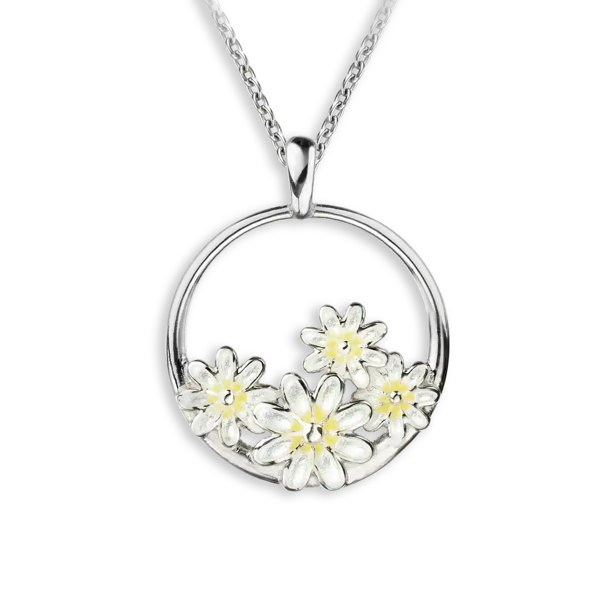 White Daisy Cluster Necklace. Sterling Silver