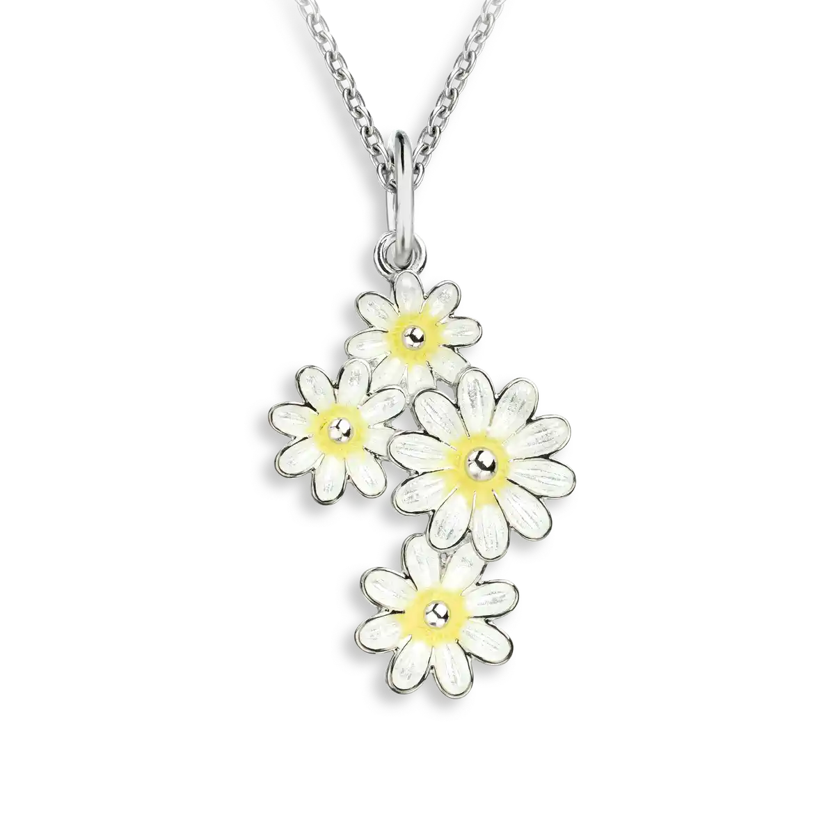 White Daisy Cluster Necklace. Sterling Silver