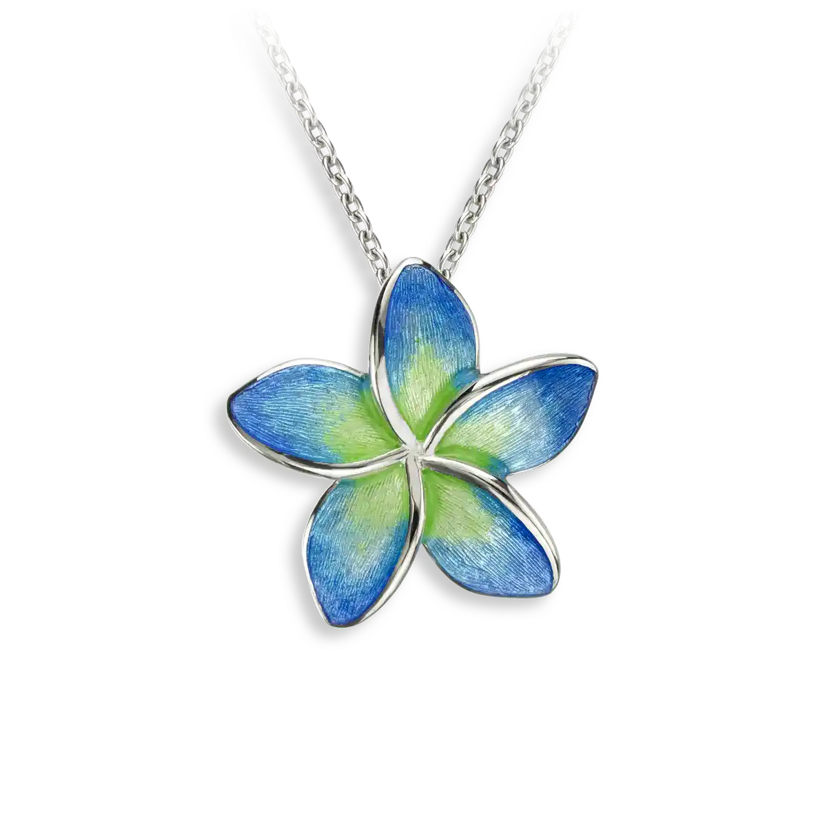 Blue Plumeria Necklace. Sterling Silver