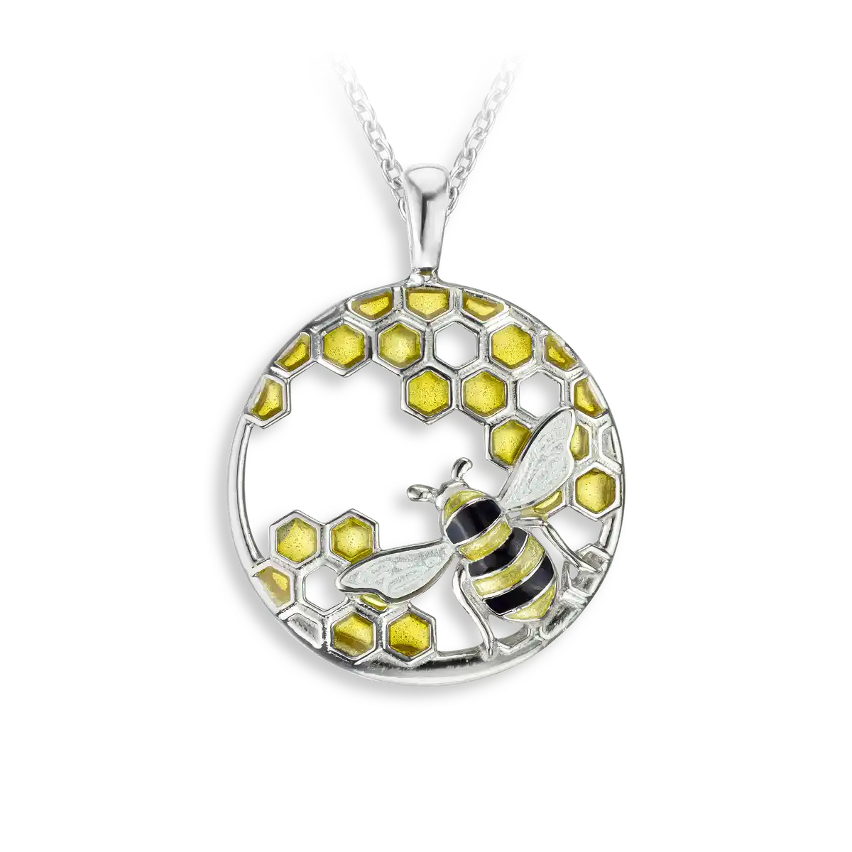 Yellow Honecomb and Bee Necklace. Sterling Silver