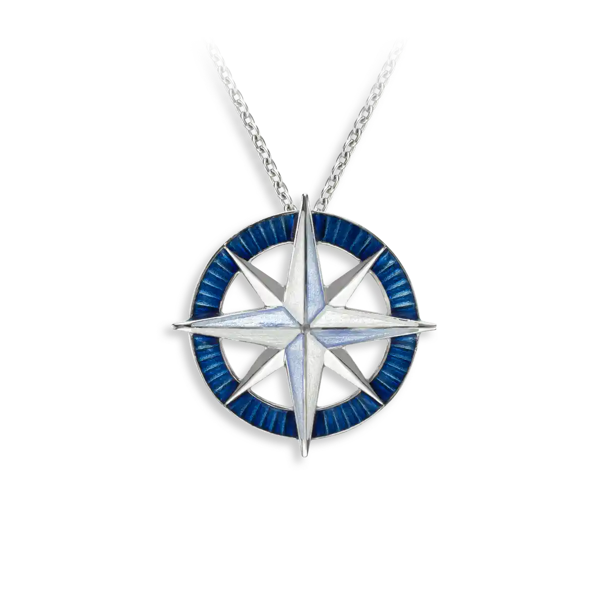 Blue Compass Necklace. Sterling Silver