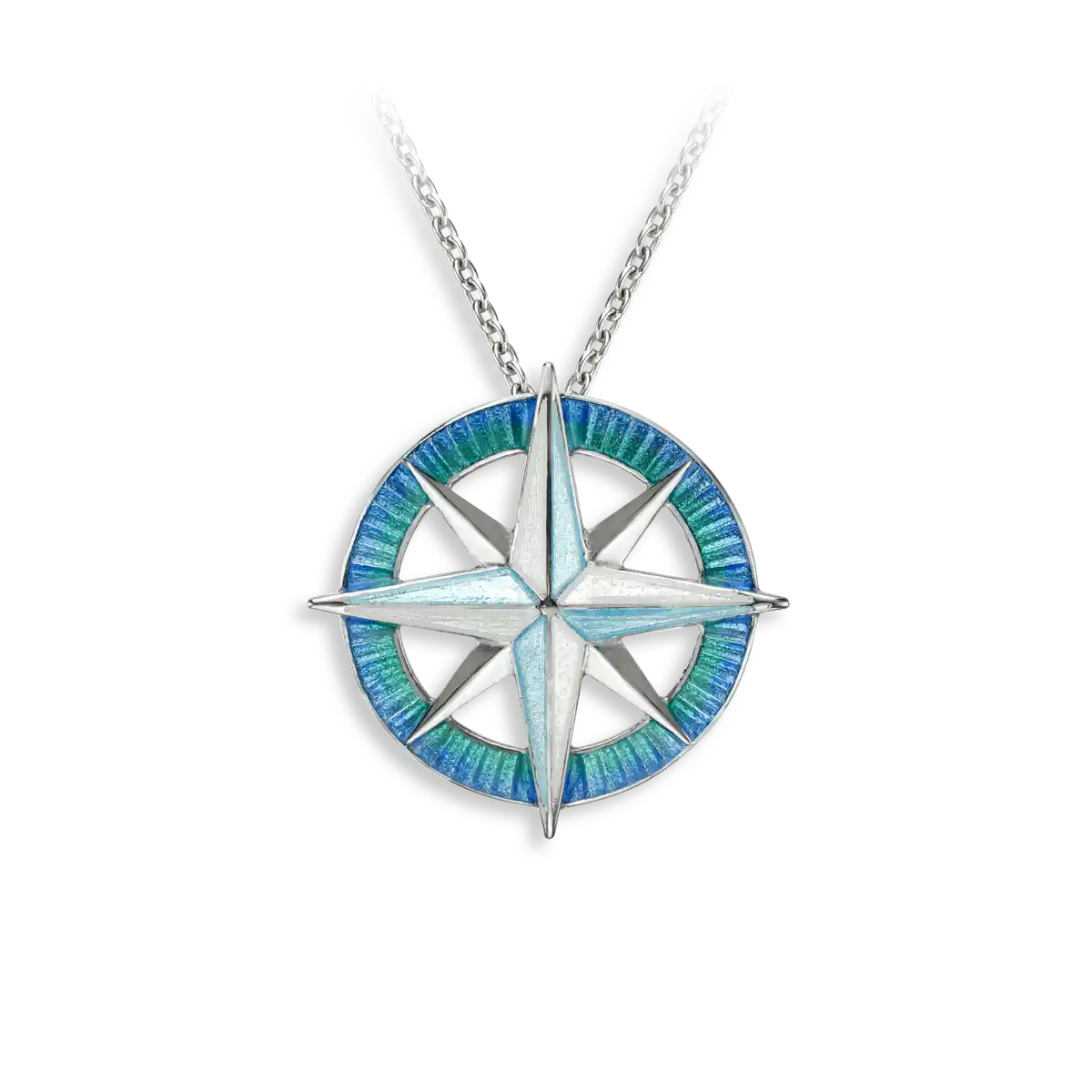 Green Compass Necklace. Sterling Silver