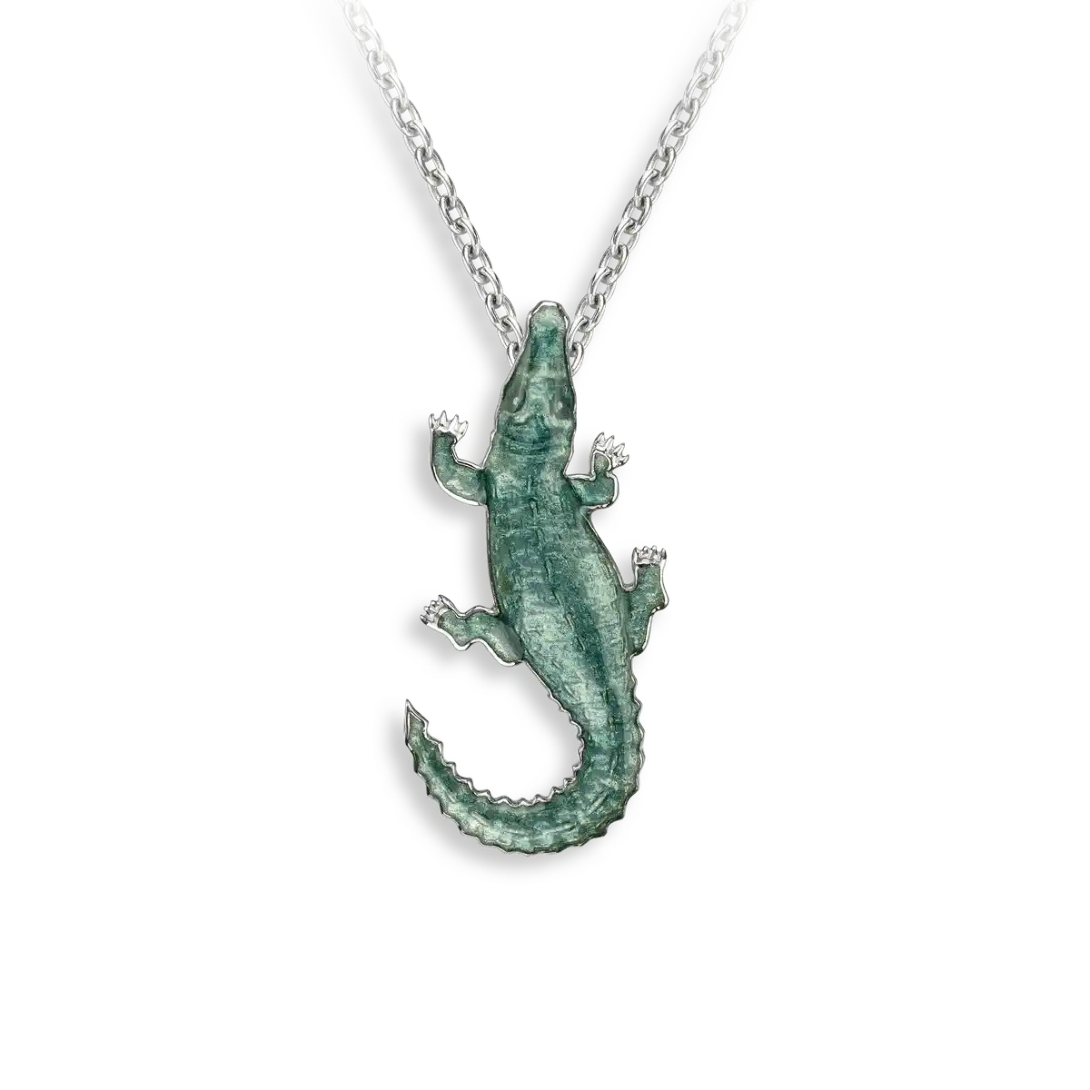 Green Alligator Necklace. Sterling Silver