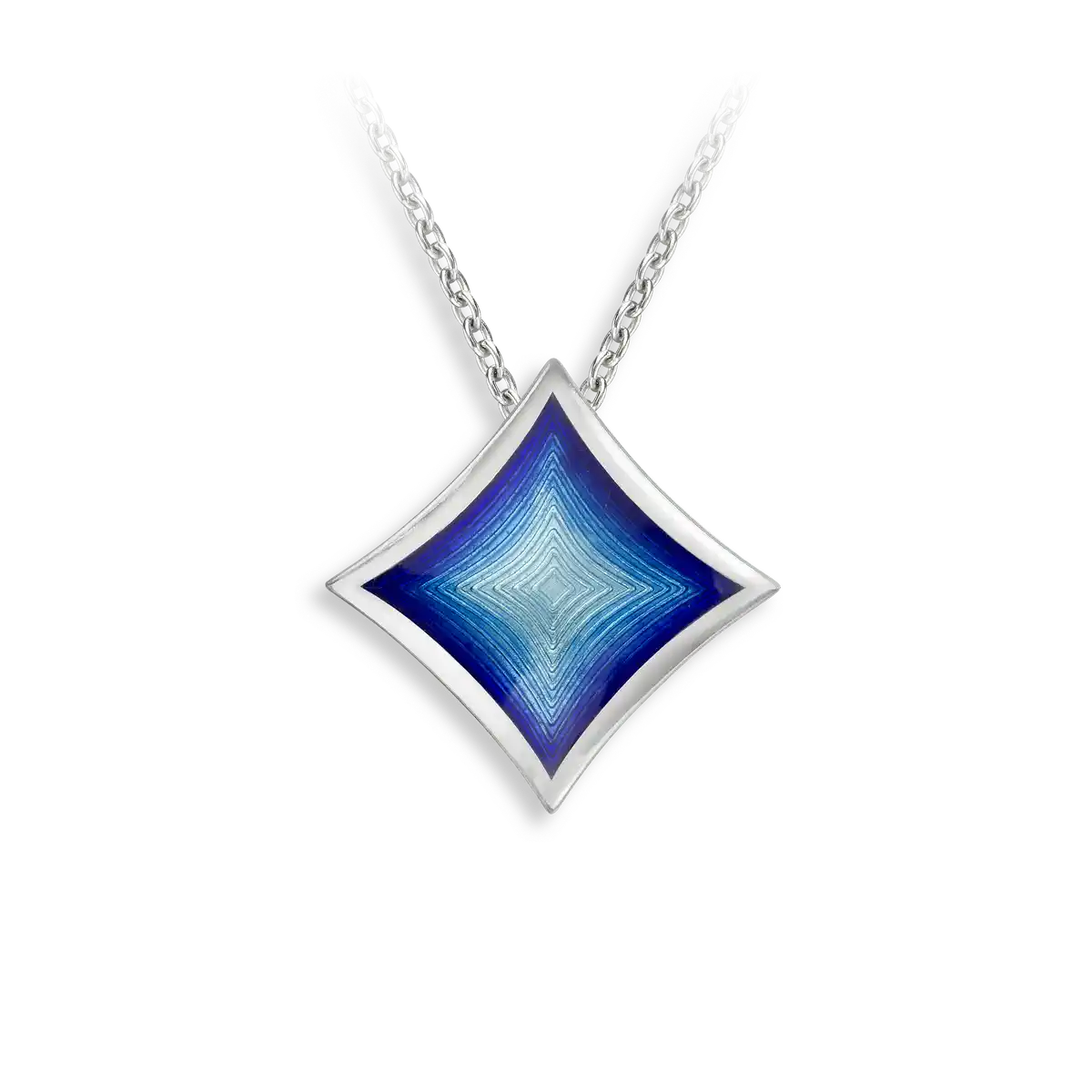 Blue Diamond-Shaped Necklace. Sterling Silver