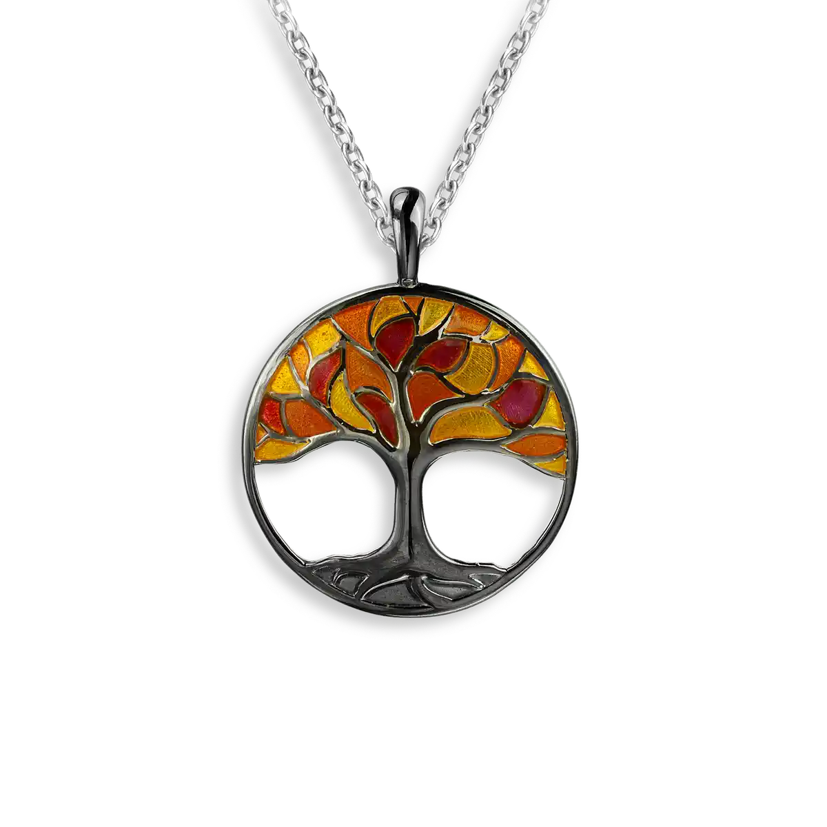 Red Tree of Life Black Rhodium Plated Necklace. Sterling Silver