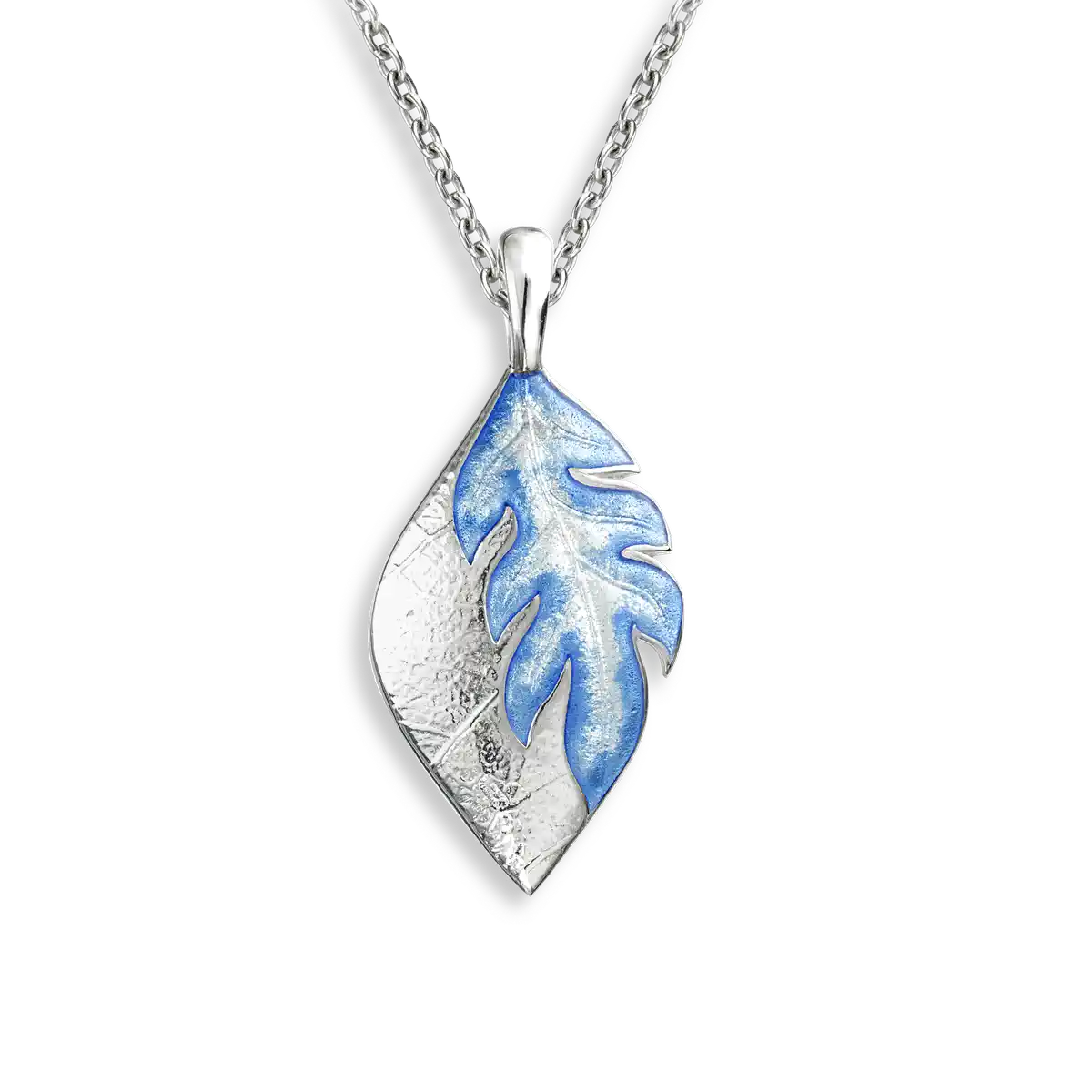 Blue Stylized Leaf Necklace. Sterling Silver
