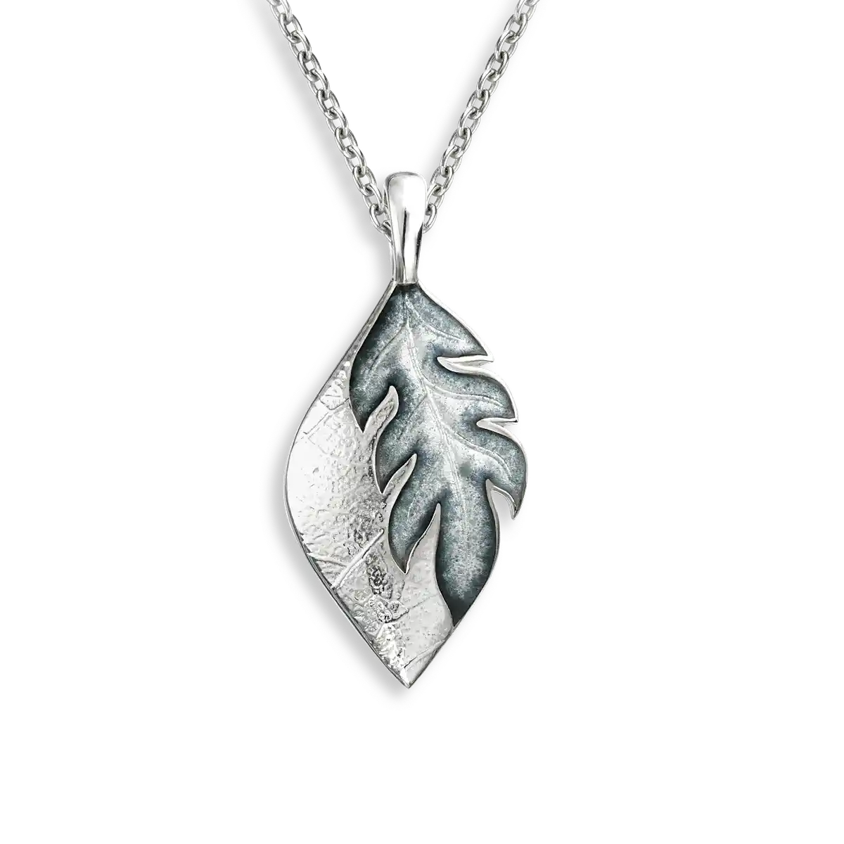Gray Stylized Leaf Necklace. Sterling Silver