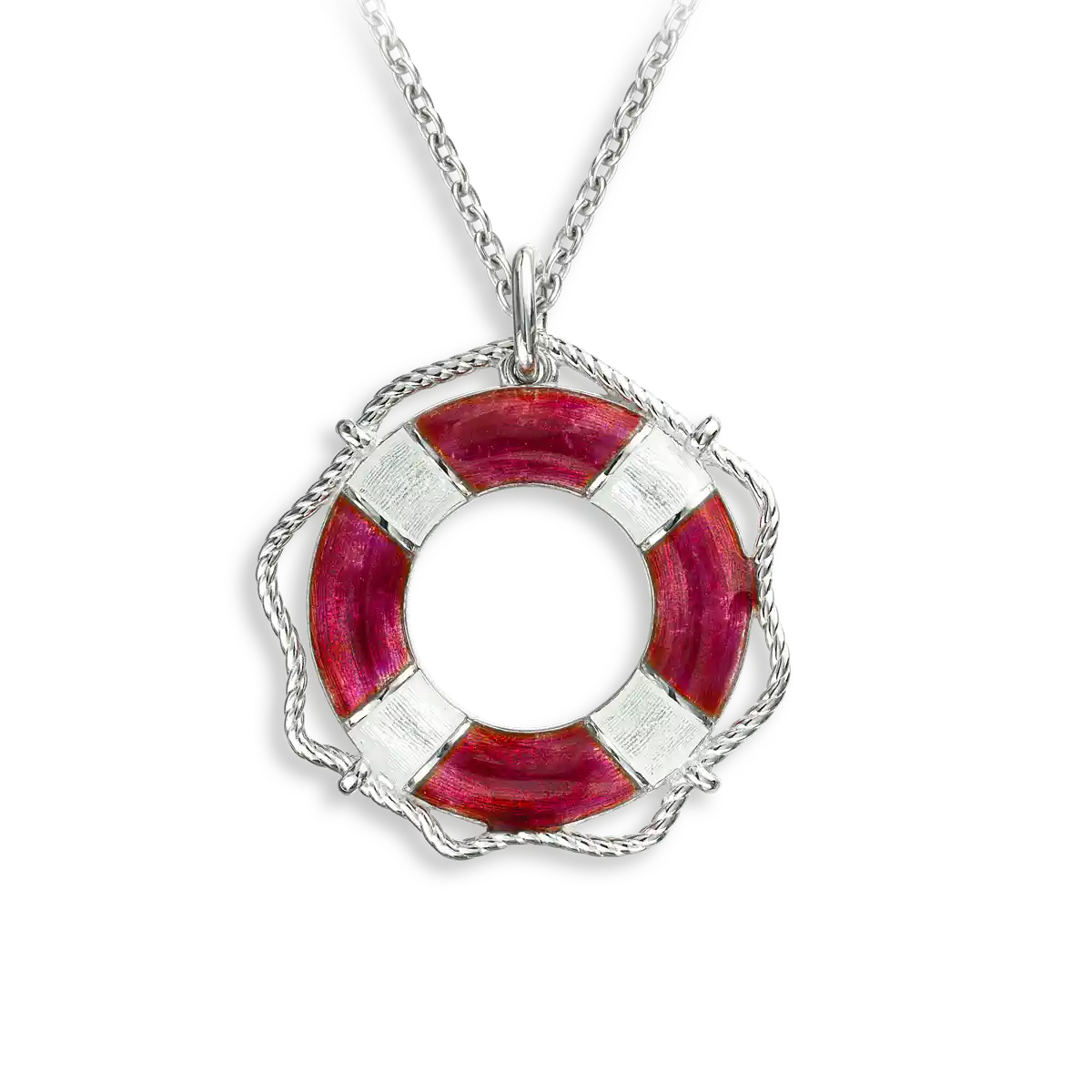 Red and White Buoy Sterling Silver Necklace. Sterling Silver